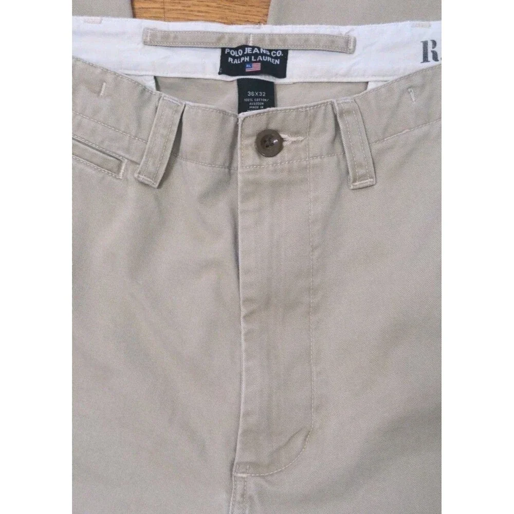 Vtg Ralph Lauren Polo Jeans Co Pants Mens 36x32 Khaki Canvas 100% Cotton EUC